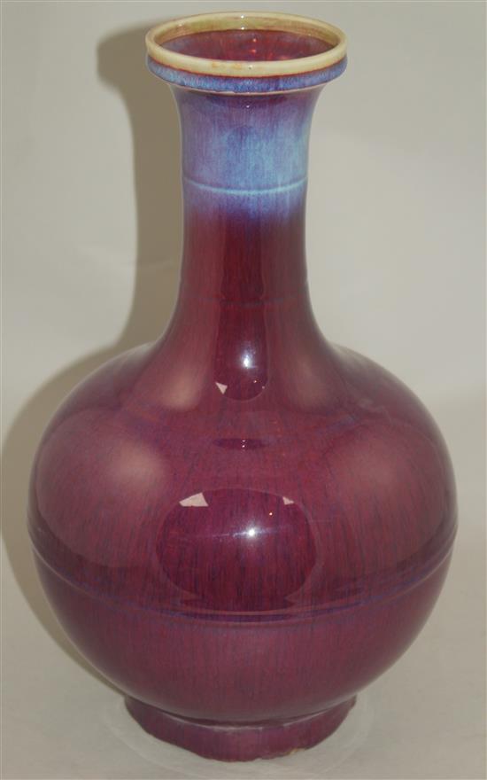 A Chinese flambe glazed bottle vase, 37cm